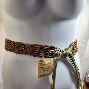 BOHO Vintage Tie Belt Wood Beaded Brown NWT New York & Co